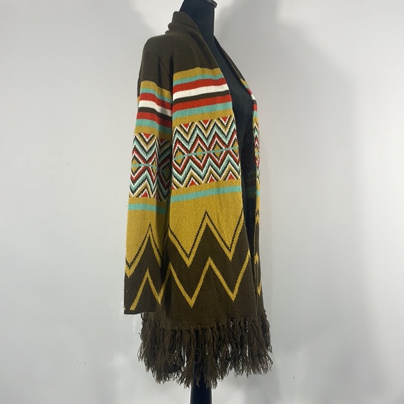 Hot & Delicious Sante Fe Cardigan, M/L, Sweater, open front, Fringe, Brown multi - Picture 4 of 10